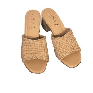 Joie Tan Leather Woven Braided Slip On Chunky Heel Slides Sandal Shoes Sz 7